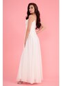 Carmen Ecru Chiffon Strappy Collar Stone Long Wedding Dress