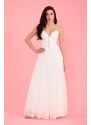 Carmen Ecru Chiffon Strappy Collar Stone Long Wedding Dress