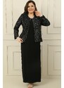 By Saygı Long Crepe Dress with Stones and Lined Collar, Sequin Jacket Plus Size 2-Piece Suit