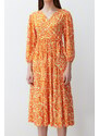 Trendyol Orange Sash Detail Double Breasted Skater/Waist Open Knitted Maxi Dress