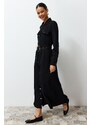 Trendyol Black Plain Gold Button and Pocket Detailed Woven Shirt Dress