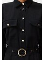 Trendyol Black Plain Gold Button and Pocket Detailed Woven Shirt Dress
