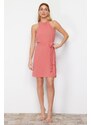 Trendyol Pink Belted Plain Fit Halter Neck Aerobin Woven Mini Dress