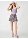 Koton Floral Shorts Skirt with Mini Belt Ruffled Waist.