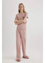 DEFACTO Fall in Love Regular Fit 2 Piece Ribbed Pajama Set