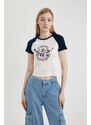 DEFACTO Slim Fit Mickey & Minnie Licensed Printed Camisole Short Sleeve T-Shirt
