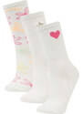 DEFACTO Woman Embroidery 3 Piece Cotton Long Socks