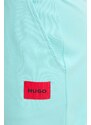 Bavlněné šortky HUGO tyrkysová barva, hladké, high waist, 50514867