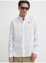 Lněná košile Timberland bílá barva, slim, s límečkem button-down, TB0A2DC31001
