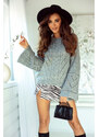 Fashionweek Dámský luxusni azurový svetr rozšířené rukávy BOHO STYL JK-FLORA