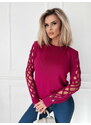 Fashionweek Pletený svetr s ozdobnými rukávy a kulatým výstřihem NB5918