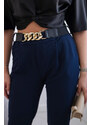 Fashionweek Italské viskózové kalhoty s ozdobným páskem K21