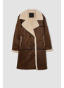 DEFACTO Regular Fit Plush Lining Suede Coat