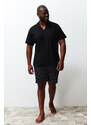 Trendyol Black Regular Fit Printed Couple Knitted Plus Size Pajama Set with Shorts