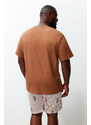 Trendyol Brown Regular Fit Teddy Bear Printed Couple Knitted Plus Size Pajamas Set