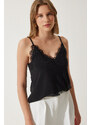 Happiness İstanbul Women's Black and White Lace Knitted Blouse