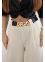 MladaModa Široké viskózové kalhoty s ozdobným páskem model 59100-28 béžové