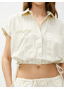 Koton Crop Shirt Waist with Smocking, Pocket Detailed and Textured Buttons.