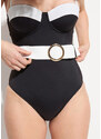bonprix Exkluzivní jednodílné plavky s kosticemi, z recyklovaného polyamidu Černá