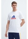 Bavlněné tričko adidas bílá barva, s potiskem, IS3234