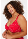 Trendyol Curve Red Polka Dot Stranded Mesh Plus Size Bra