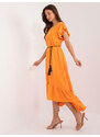 Fashionhunters Světle oranžové asymetrické šaty s volány