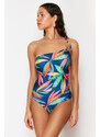 Trendyol Tropical Patterned Single Shoulder Tie Regular Swimsuit
