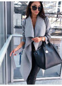 Fashionweek Elegantní dlouhý flaušový kabátek s páskem LINE S/M/L