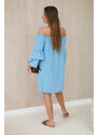 K-Fashion Španělské šaty s volánky na rukávu modrý