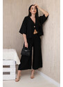K-Fashion Viskózový komplet halenka + kalhoty se širokými nohavicemi černý