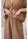 K-Fashion Viskózový komplet halenka + kalhoty se širokými nohavicemi Velbloud