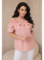 K-Fashion Španělská halenka s ozdobným volánem pudrově růžová