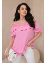 K-Fashion Španělská halenka s ozdobným volánem světle růžová