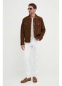 Semišová bunda Pepe Jeans VRYSON pánská, hnědá barva, přechodná, PM402963