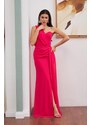 Carmen Fuchsia Chiffon One-Shoulder Slit Long Evening Dress