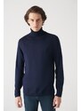 Avva Men's Navy Blue Full Turtleneck Wool Blended Regular Fit Knitwear Sweater