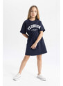 DEFACTO Girl Printed Sweatshirt Fabric Short Sleeve Dress