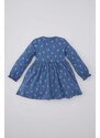 DEFACTO Baby Girl Patterned Long Sleeve Ribbed Dress