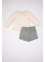 DEFACTO Baby Girl Gabardine Blouse Shorts Skirt Socks 3 Piece Set