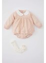 DEFACTO Baby Girl Newborn Polka Dot Dress Socks 2 Piece Set