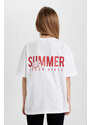 DEFACTO Girl Oversize Fit Back Printed Short Sleeve T-Shirt