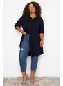 Trendyol Curve Navy Blue Basic Oversize Woven Shirt