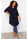 Trendyol Curve Navy Blue Basic Oversize Woven Shirt