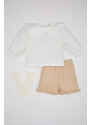 DEFACTO Baby Girl Twill Blouse Shorts Socks 3 Piece Set