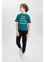 DEFACTO Boy Slogan Printed Short Sleeve T-Shirt Sweatpants 2 Piece Set