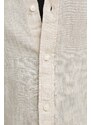 Lněná košile Michael Kors béžová barva, slim, s límečkem button-down