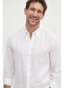 Lněná košile Michael Kors bílá barva, slim, s límečkem button-down