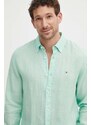 Lněná košile Tommy Hilfiger zelená barva, regular, s límečkem button-down, MW0MW34602
