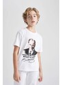 DEFACTO Boy Crew Neck Color Changing Ataturk Printed T-Shirt