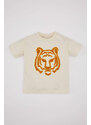 DEFACTO Baby Boy Crew Neck Tiger Pattern Short Sleeve T-Shirt